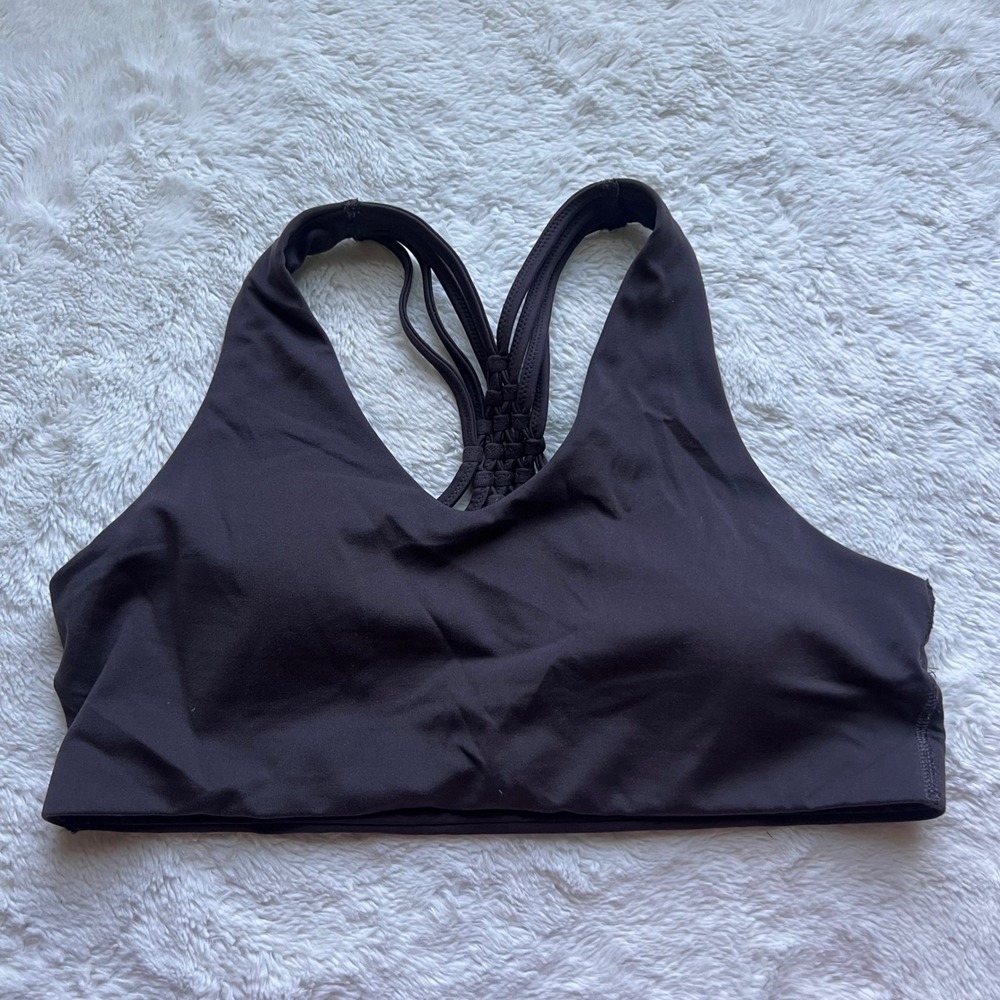 OFFLINE by Aerie Real Me Stretch Macrame Braided Back Sports Bra Brown L Workout